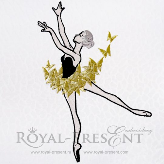 Machine Embroidery Design Young Ballerina with Dress of Butterflies