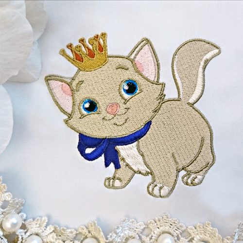 Machine Embroidery Design Adorable white kitten with golden crown Machine Embroidery Design Adorable white kitten with golden crown