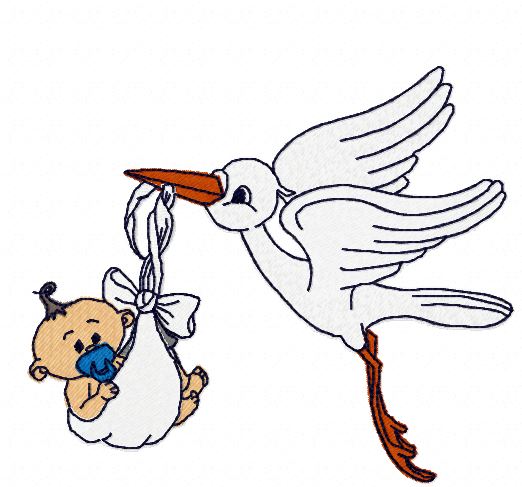 Machine Embroidery Design Stork delivering a newborn baby boy Machine Embroidery Design Stork delivering a newborn baby boy