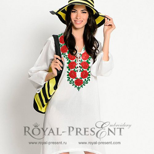 Machine Embroidery Design Neckline with roses Machine Embroidery Design Neckline with roses