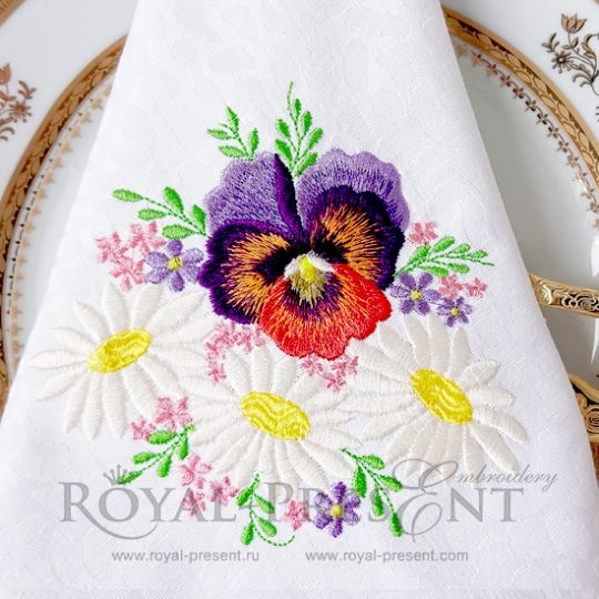 Machine Embroidery Design Pansies and Daisies Machine Embroidery Design Pansies and Daisies