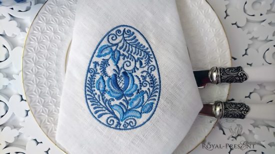 Machine Embroidery Design Blue Gzhel Easter Egg