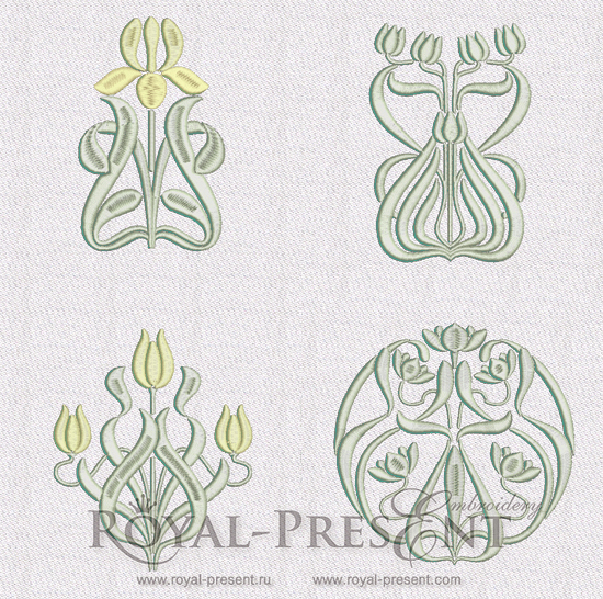 Set of 5 Machine Embroidery Designs Art Nouveau Art Nouveau Machine Embroidery Designs
