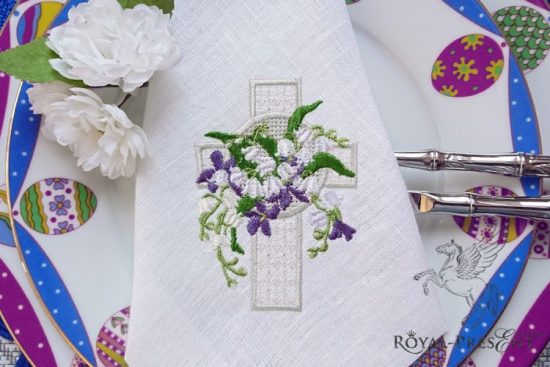 Machine Embroidery Design Lace Easter Cross with lilies of the valley - 2 sizes