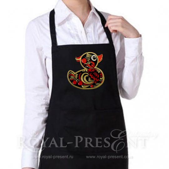 Applique Machine Embroidery Design Yellow duck in Khokhloma style - 3 sizes Applique Machine Embroidery Design Yellow duck in Khokhloma style - 3 sizes