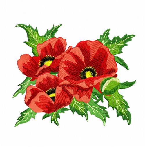 Three Poppies Machine Embroidery Design Three Poppies Machine Embroidery Design