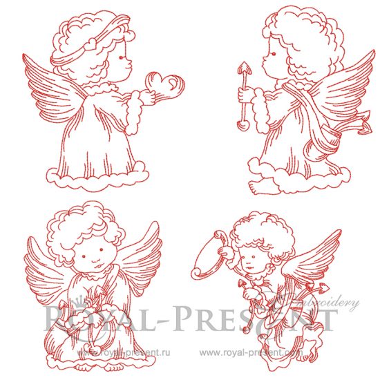 Machine Embroidery Designs Valentines Angels RedWork