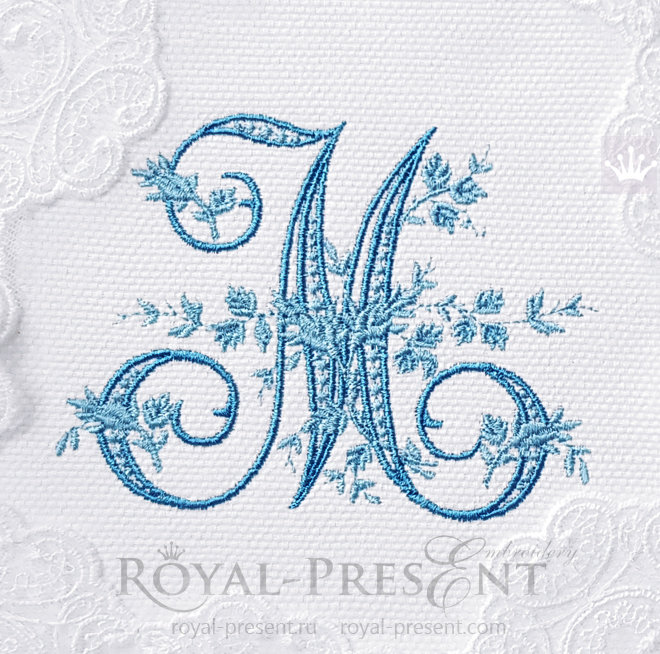 Floral monogram embroidery design letter M Floral monogram embroidery design letter M