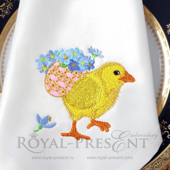 Machine Embroidery Design Easter Chicken with forget-me-nots Machine Embroidery Design Easter Chicken with forget-me-nots