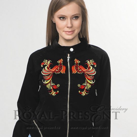 Machine Embroidery Design Russian Traditional Red and Gold bird Machine Embroidery Design Russian Traditional Red and Gold bird