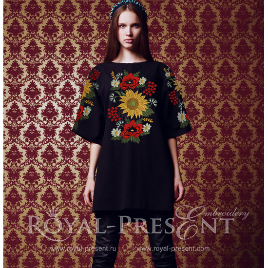 Folk Machine Embroidery Design Poppies & flowers Folk Machine Embroidery Design Poppies & flowers