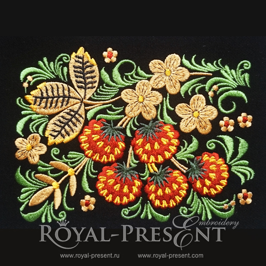 Machine Embroidery Design Russian Folk Strawberries Khokhloma style Machine Embroidery Design Russian Folk Strawberries Khokhloma style