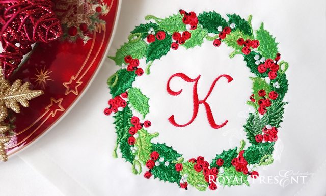 Machine Embroidery Design Christmas mistletoe wreath Machine Embroidery Design Christmas mistletoe wreath