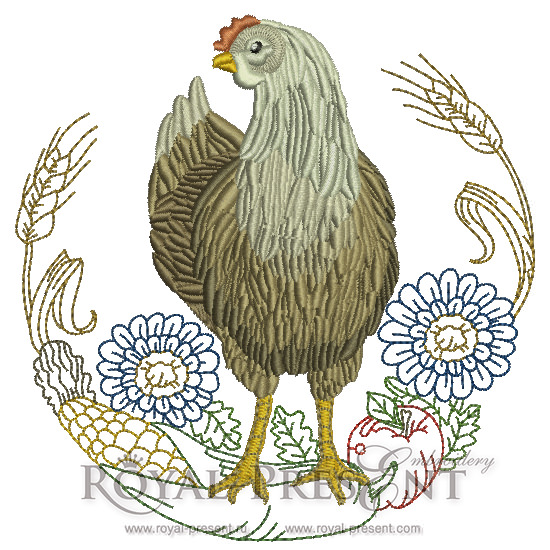 Machine Embroidery Design Circular Hen