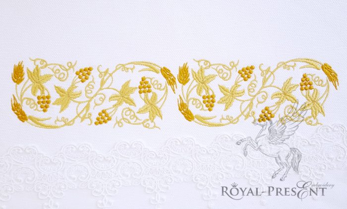 Machine Embroidery Design Gold branch grapes & wheat Machine Embroidery Design Gold branch grapes and wheat