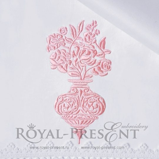 Damask Machine Embroidery Design Vase with flowers - 2 sizes