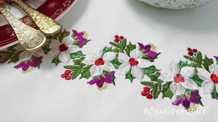 Christmas Machine Embroidery Design Poinsettia border