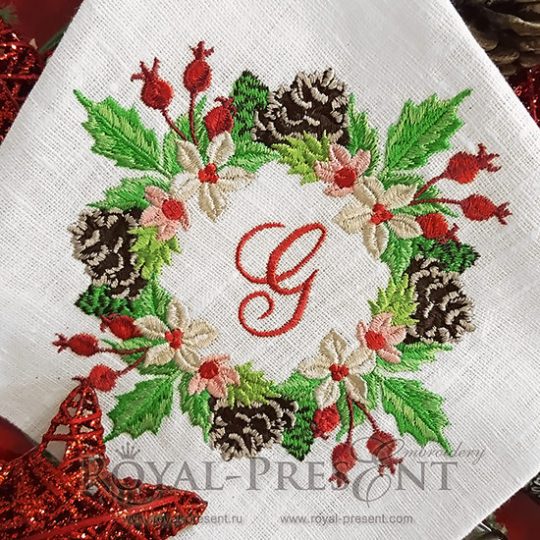 Machine Embroidery Design Christmas floral wreath Machine Embroidery Design Christmas floral wreath