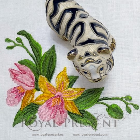 Machine Embroidery Design Tropical orchid corner