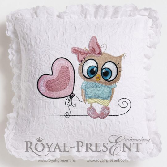 Machine Embroidery Design Cute Owl girl with balloon Machine Embroidery Design Cute Owl girl with balloon