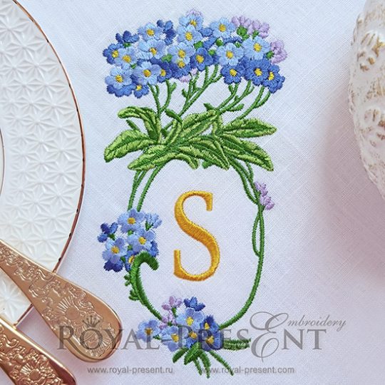 Machine Embroidery Design Blank Monogram Forget-me-not Machine Embroidery Design Blank Monogram Forget-me-not