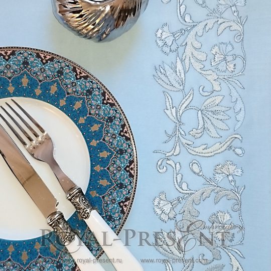 Machine Embroidery Design Blue Vintage floral border