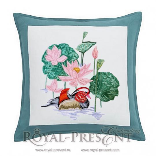 Machine Embroidery Design Lotus pond and mandarin duck Machine Embroidery Design Lotus pond and mandarin duck - 2 sizes