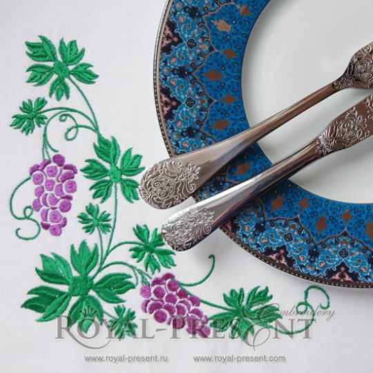 Machine Embroidery Design Graceful Grapes Corner - 2 in 1