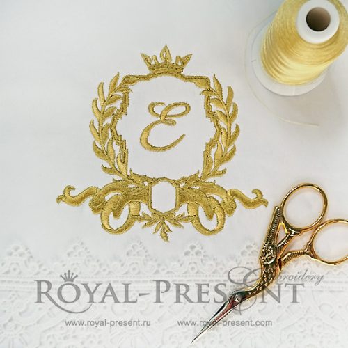 Machine Embroidery Design Vignette with crown - 2 sizes