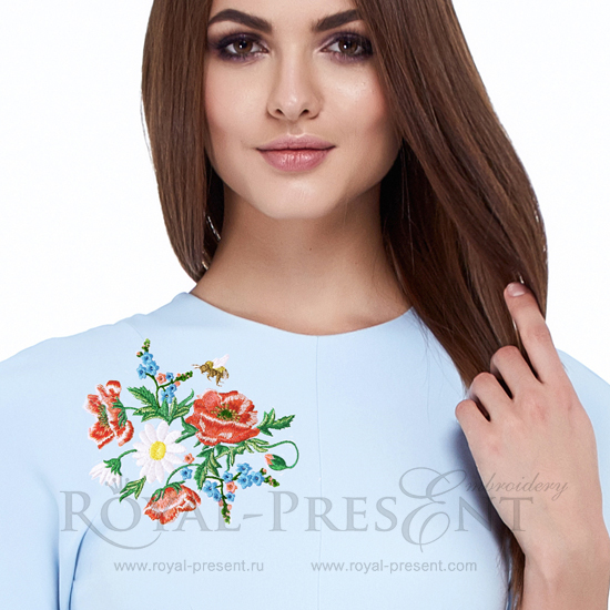 Machine Embroidery Design Colorful Floral Pattern with Poppy and Daisy Flowers – 3 sizes