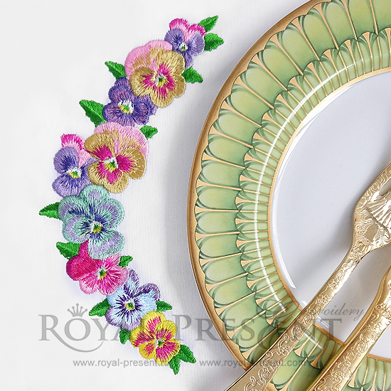 Machine embroidery design Romantic Pansies Floral Garland