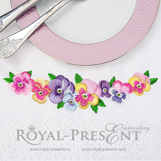 Machine Embroidery Design Romantic Pansies Floral Border Machine Embroidery Design Romantic Pansies Floral Border