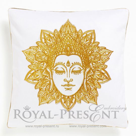 Machine Embroidery Design Buddha face over ornate mandala round pattern - 2 sizes