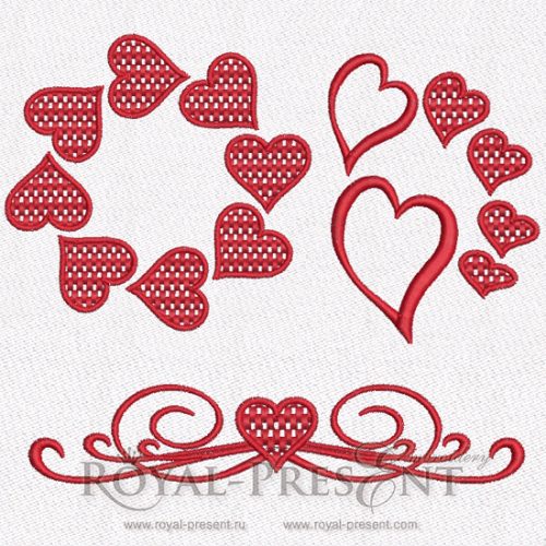 Machine Embroidery Design Red St. Valentine’s Hearts