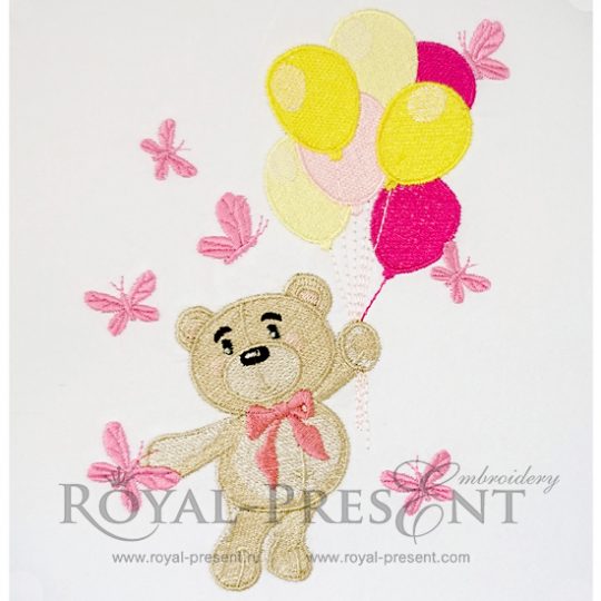 Machine Embroidery Design Cute Bear with air balloons Machine Embroidery Design Cute Bear with air balloons