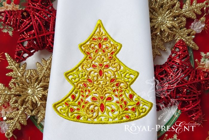 Christmas Tree Embroidery Design with rubies Christmas Tree Embroidery Design with rubies - 6 sizes