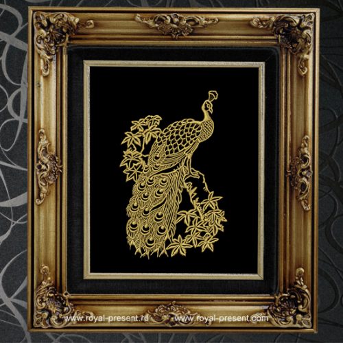 Machine Embroidery Design Golden Peacock - 3 sizes