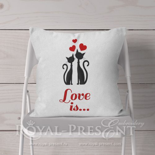 Machine Embroidery Design Two black cats in love