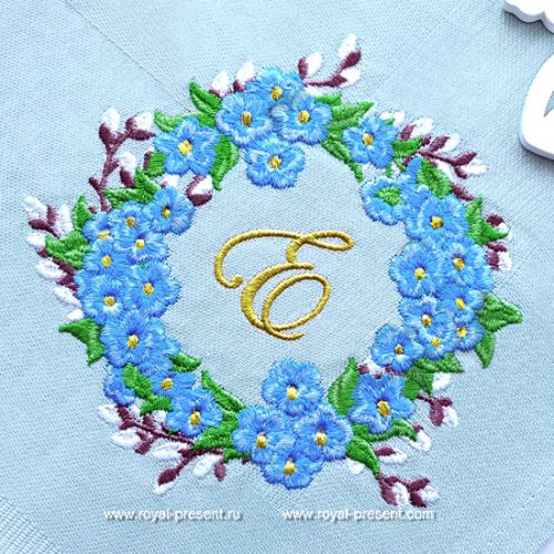 Forget-me-nots and Pussy-Willow Frame Embroidery Design - 3 sizes Forget-me-nots and Pussy-Willow Frame Embroidery Design - 3 sizes