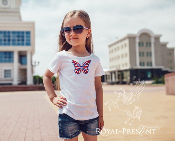 Machine embroidery design USA flag butterfly - 2 sizes Machine embroidery design USA flag butterfly - 2 sizes