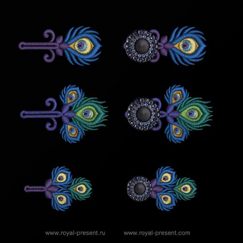 Peacock feather buttonholes Embroidery Designs