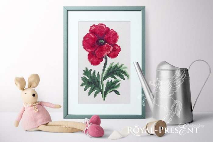 Cross-stitch Machine Embroidery Design Red poppy