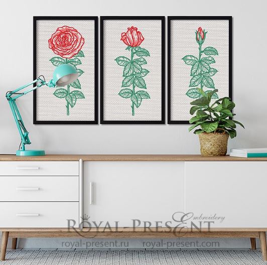 Triptych Roses Machine Embroidery Designs