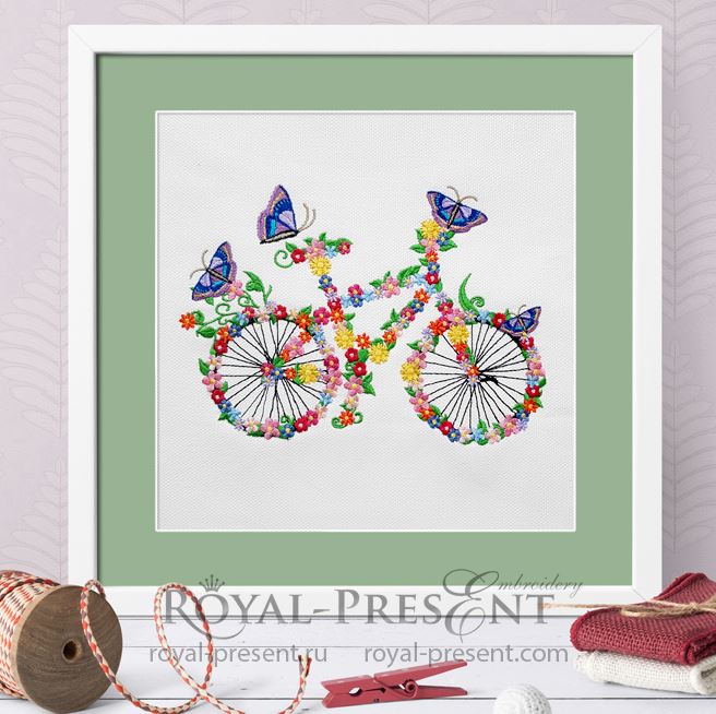Flower bicycle Machine Embroidery Design - 5 sizes