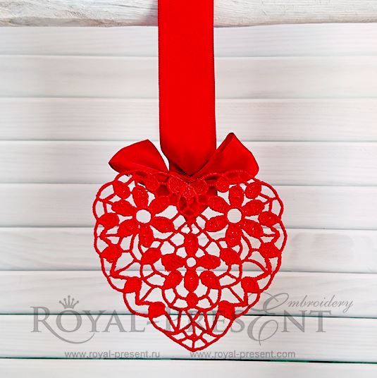 Machine Embroidery Design Red Lace Heart