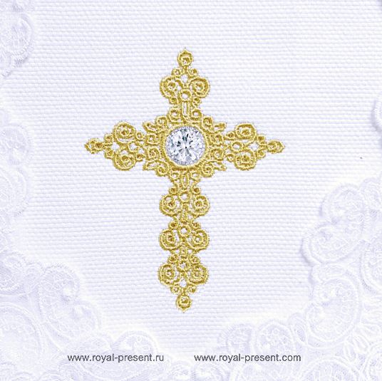 Christian Cross Machine Embroidery Design with Crystal Christian Cross Machine Embroidery Design with Crystal