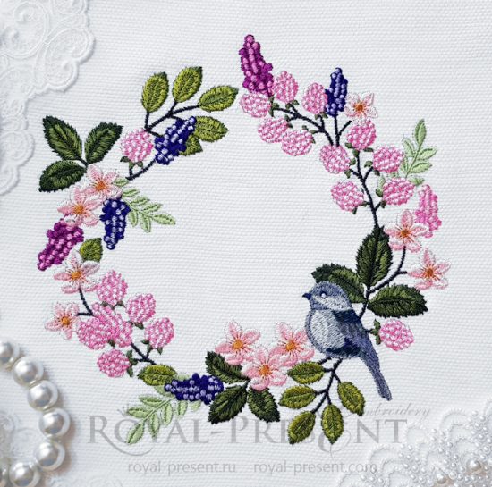 Sparrow Wreath Machine Embroidery Design