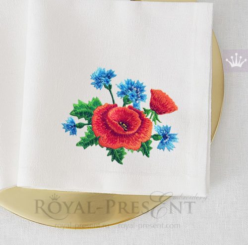 Machine Embroidery Design Poppies and Cornflowers