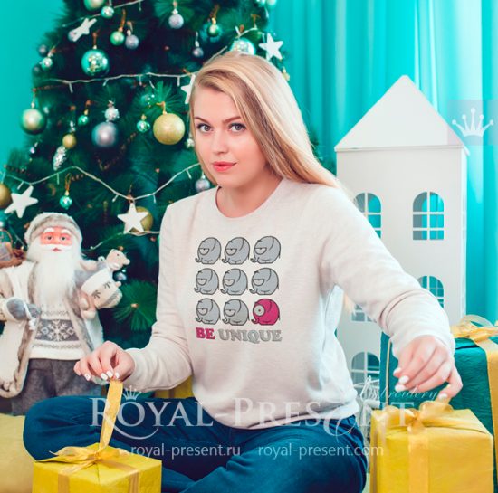 Machine Embroidery Design BE UNIQUE Elephants Machine Embroidery Design BE UNIQUE Elephants