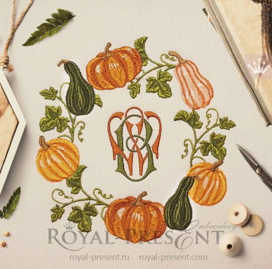 Pumpkins Wreath Machine Embroidery Design Pumpkins Wreath Machine Embroidery Design